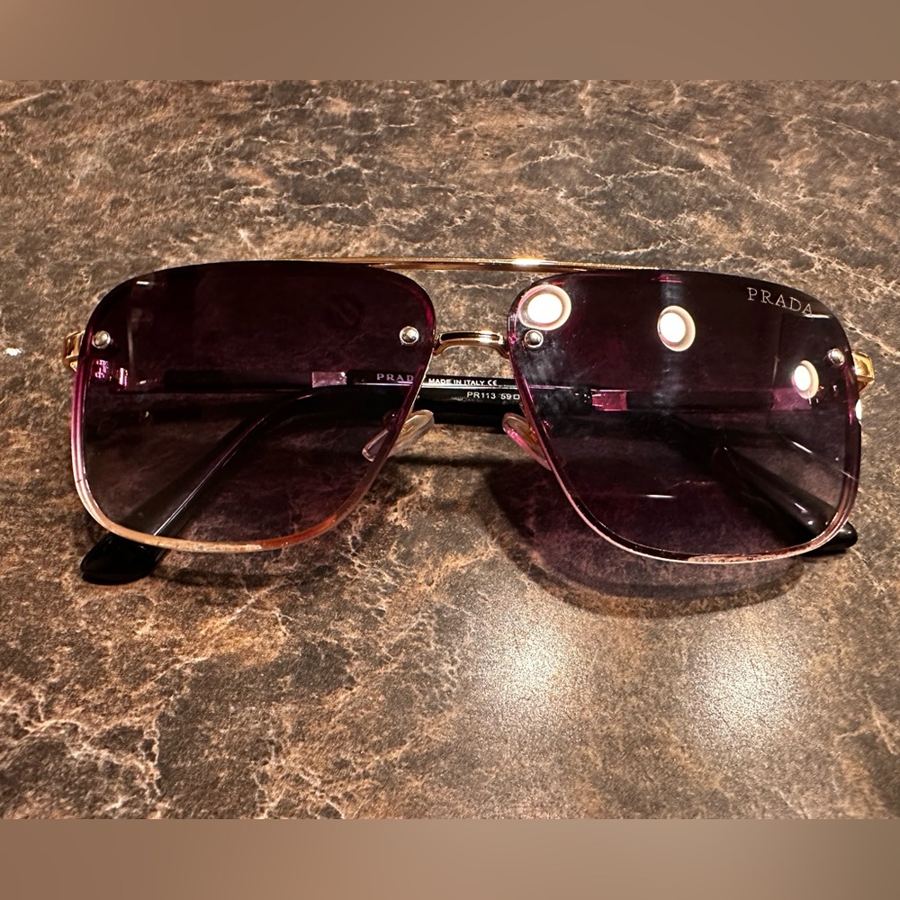 Prada Gold Sunglasses with Dark Purple Lenses